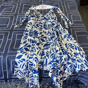 Blue and White Tie-Shoulder Floral Sundress